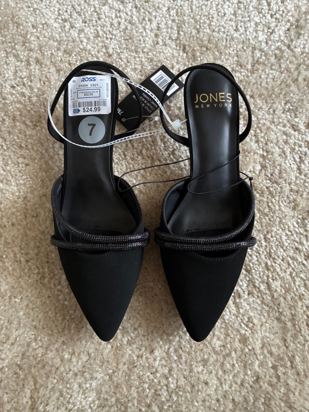 Jones New York Black Pointed Toe Slingback Mules